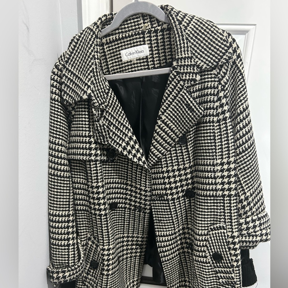 Calvin Klein Plaid Checkered Women’s Trench Coat Size 12 M